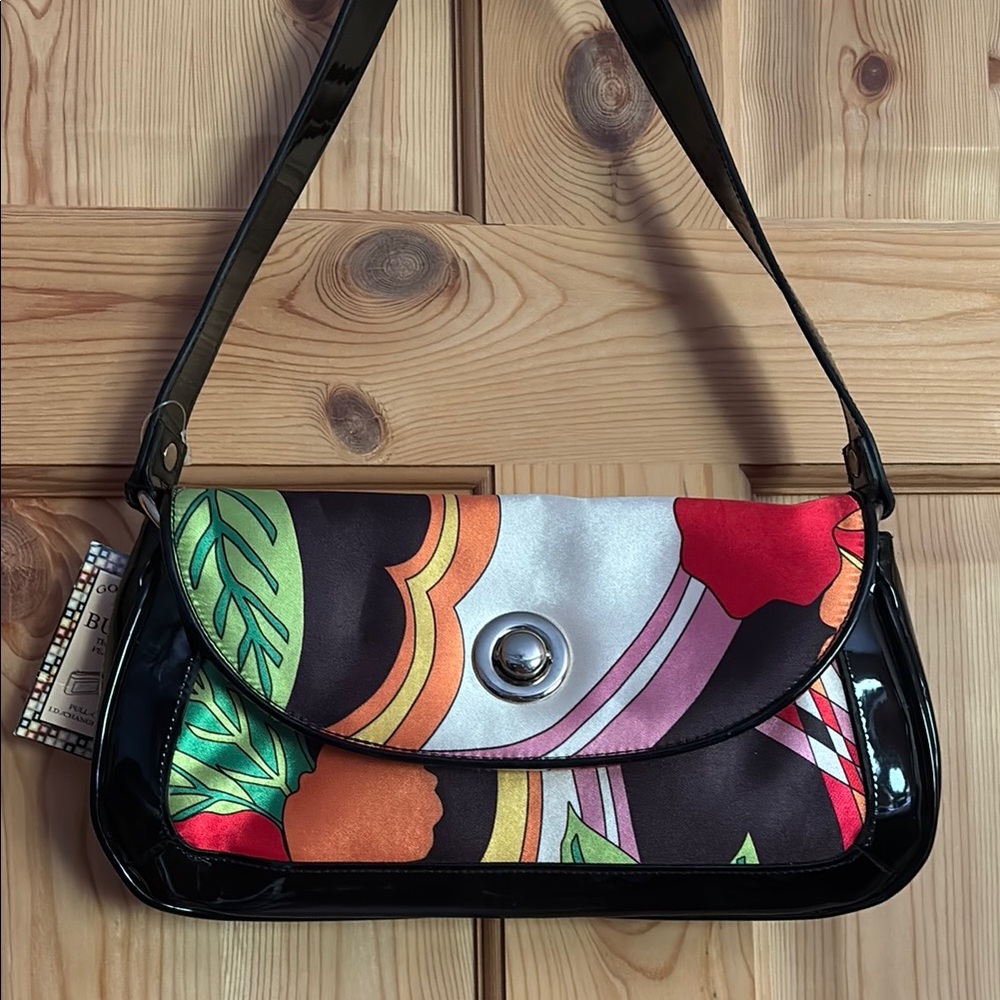 Bueno Black and Red Shoulder Bag with Artistic Design